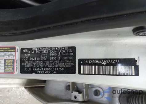 2016 Kia Rio Lx z USA, uszkodzony, nr VIN KNADM4A38G6633758